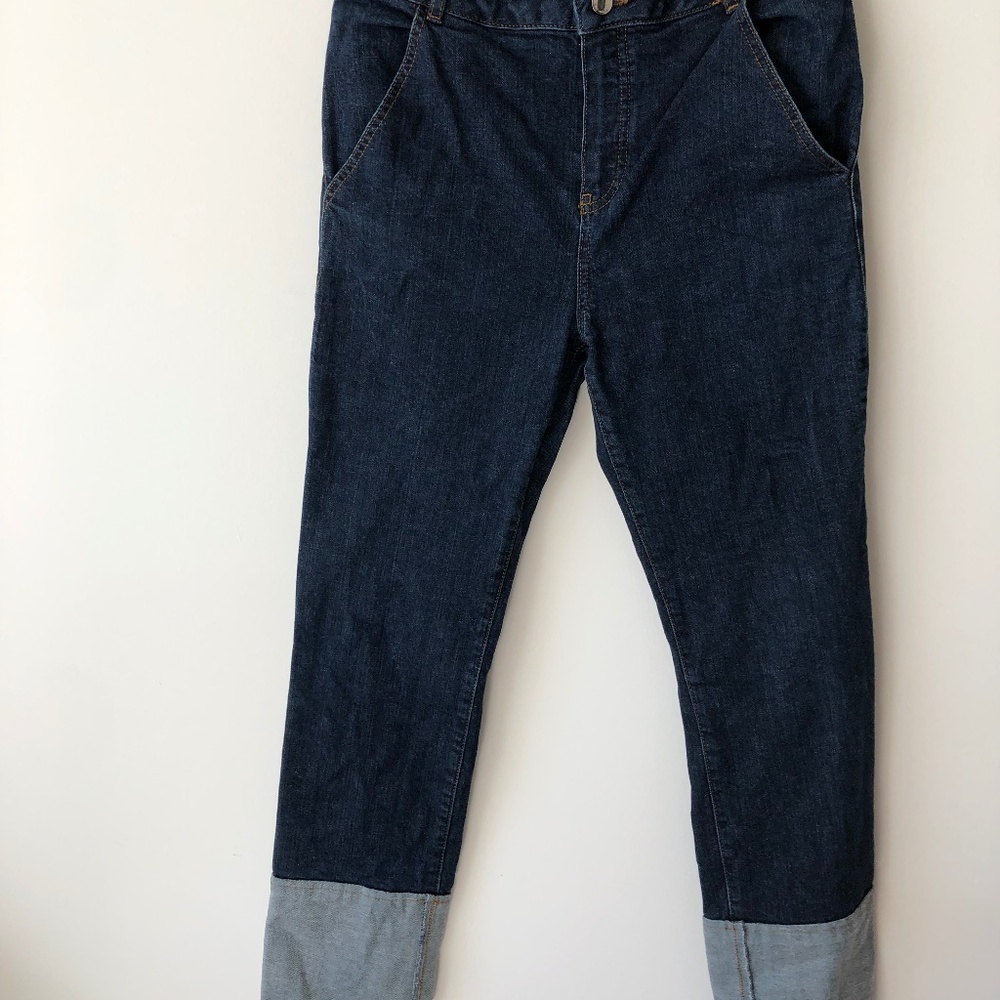 Massimo Dutti Jeans  Size 8 - Folded Cuff - Gold Hardware - Dark Denim